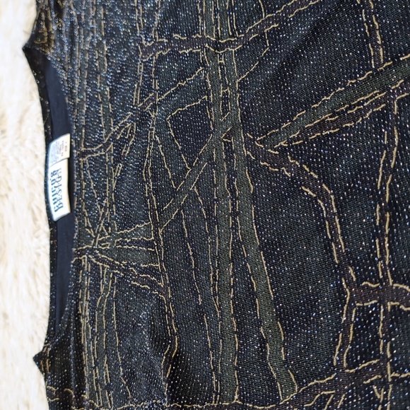 90s Chico's Sparkly Silver Vintage Olive & Black Abstract Top Size 1/Medium - Picture 3 of 10